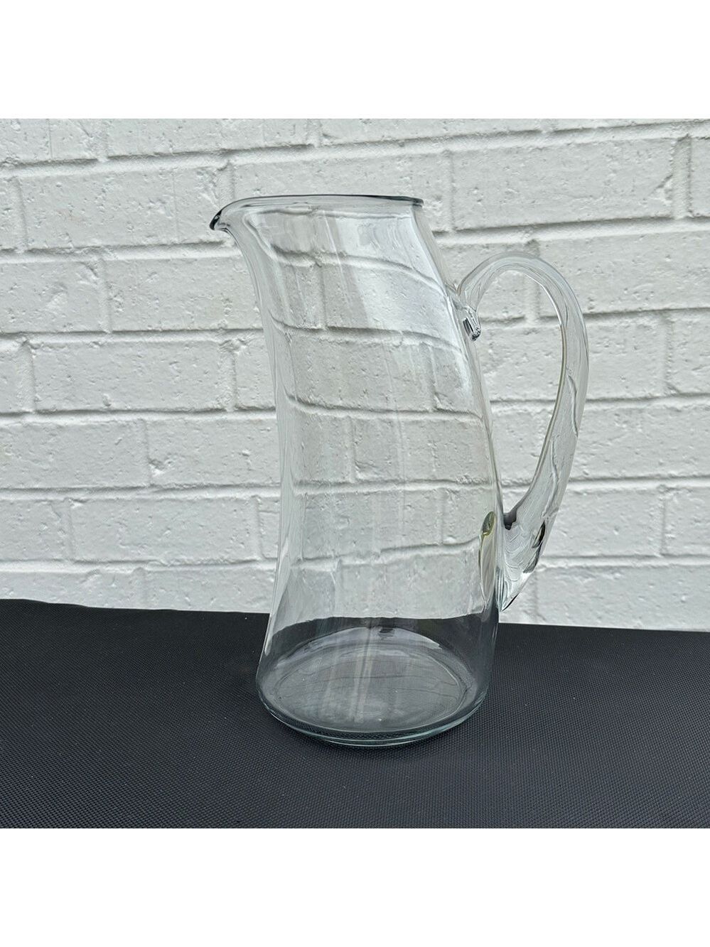 Clear Curved Shape Heavy Glass Water Pitcher Holds 72 oz; 10.5” tall, 5” base